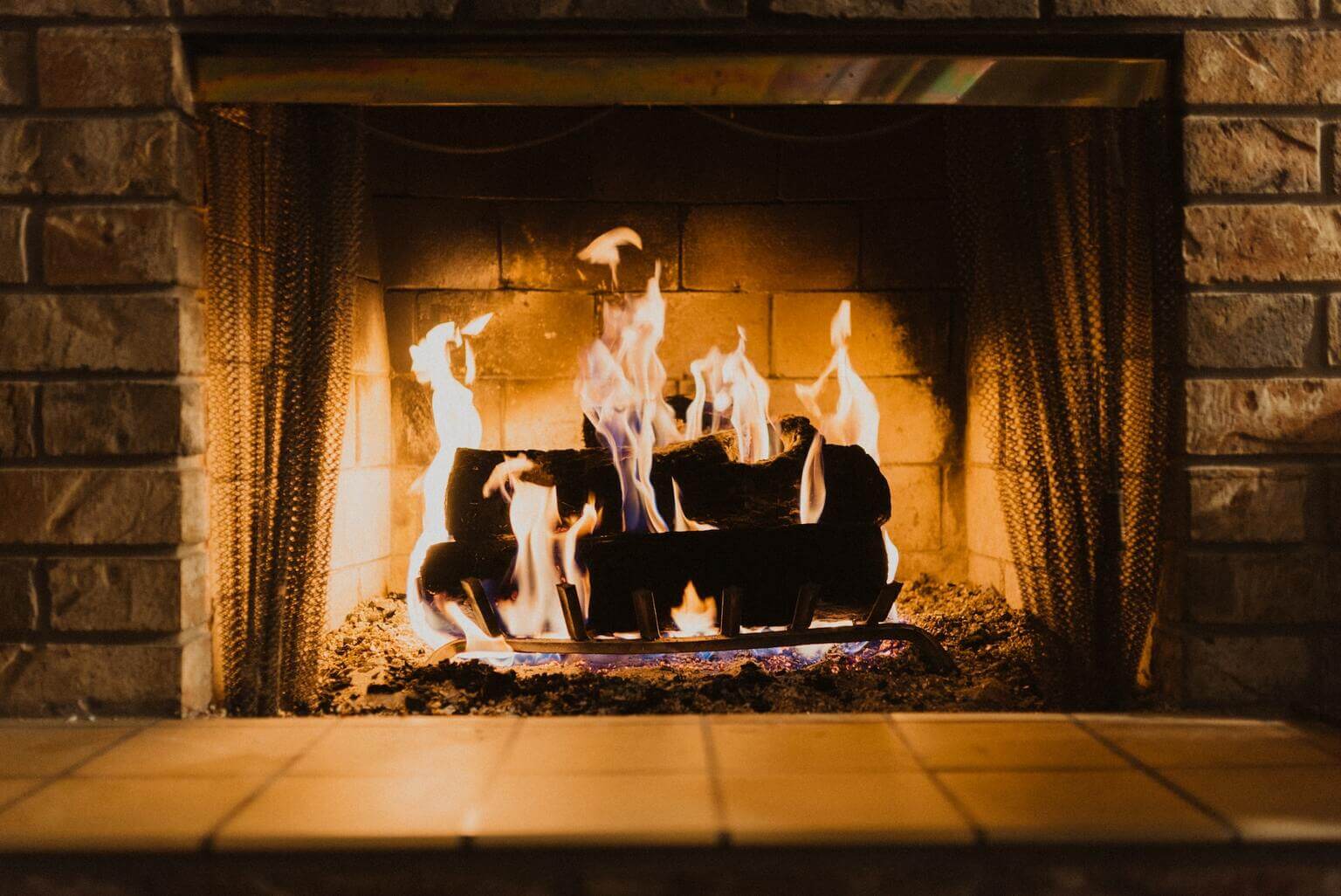 a fireplace burning