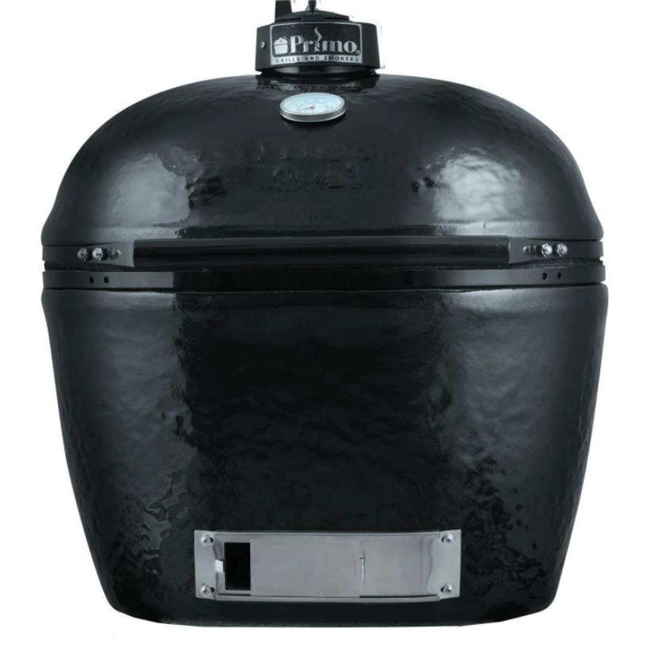 The Primo Oval XL 400 Ceramic Kamado Grill On Compact Cypress Table With Stainless Steel Grates - 778