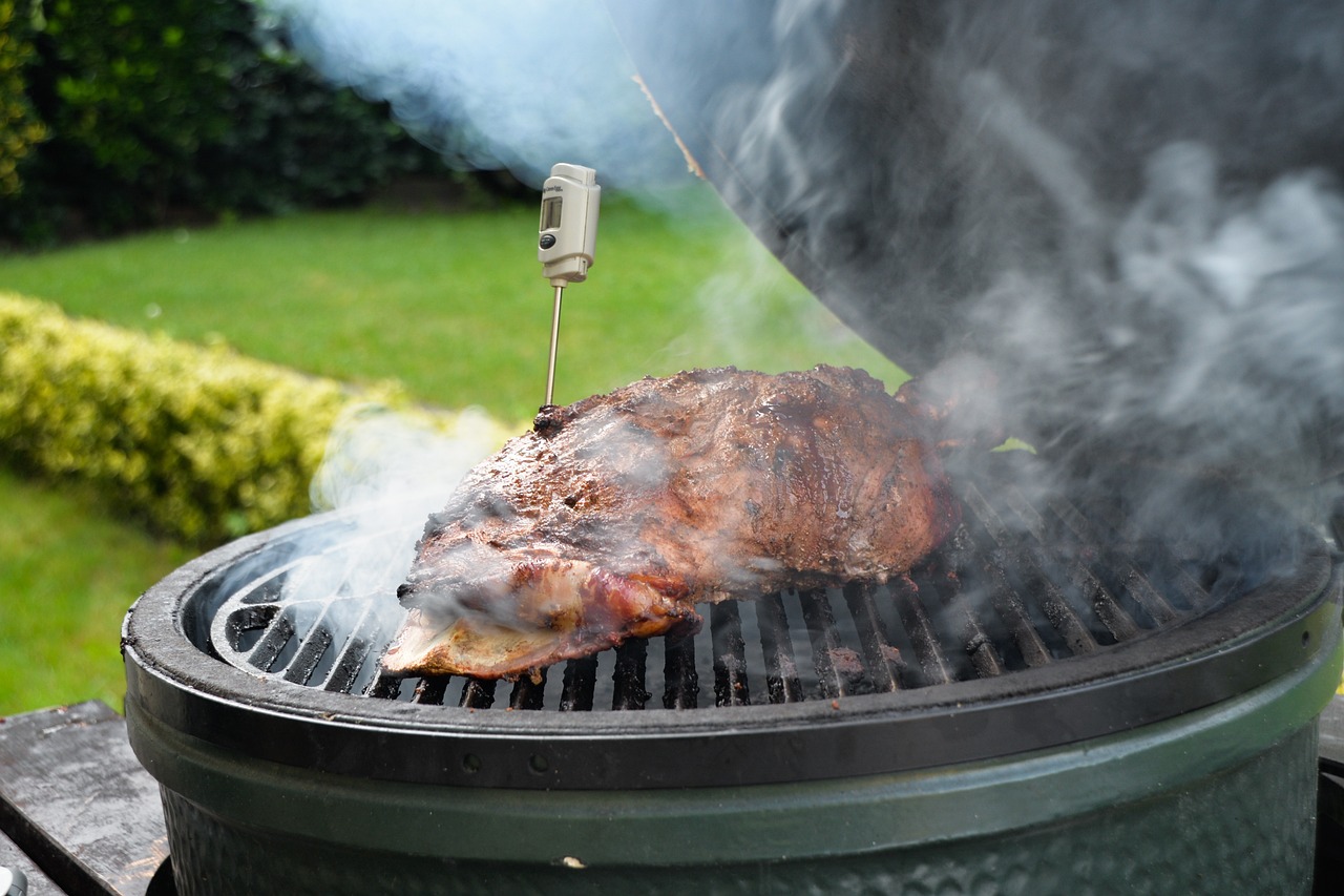 meat smoking on a grill