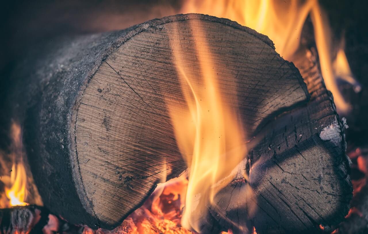 log burning in fire